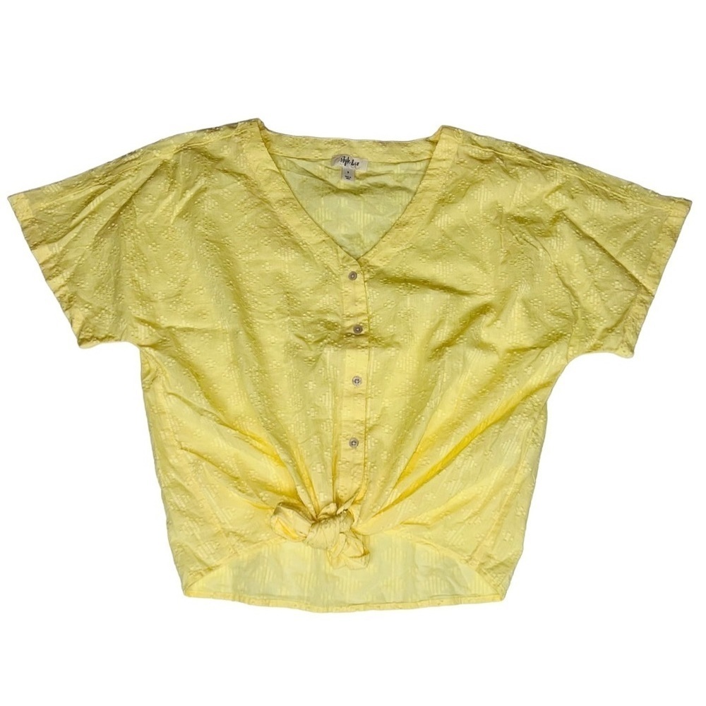 Style & Co Women's Lemon Meringue Woven Tie Front Top Size S New